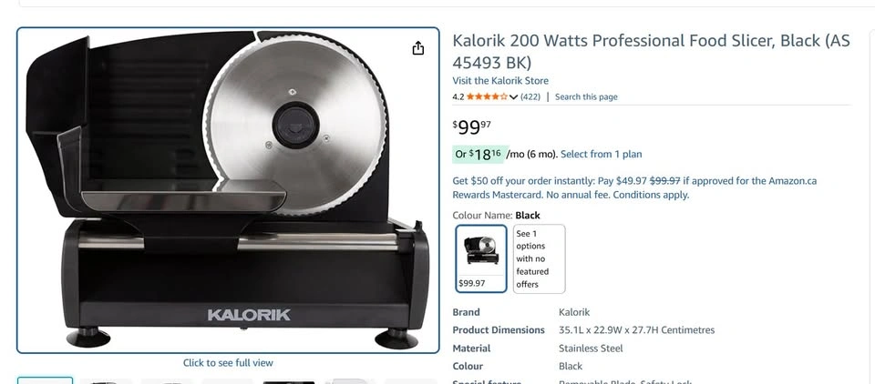 Kalorik Food Slicer - 200 Watts, Black (AS45493BK) - photo 4