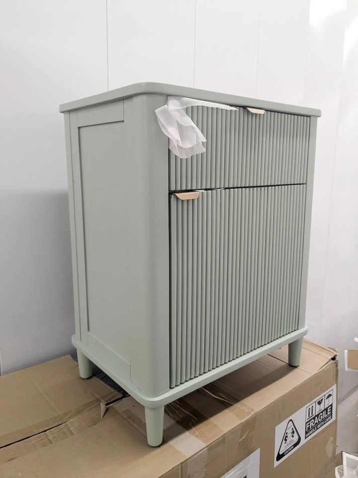 Fluted Sage Green Nightstand / Accent Cabinet – Brand New