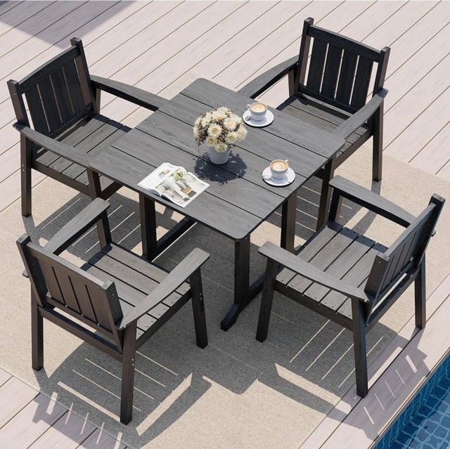 HDPE Patio Table with 4 Chairs - Grey - photo 3