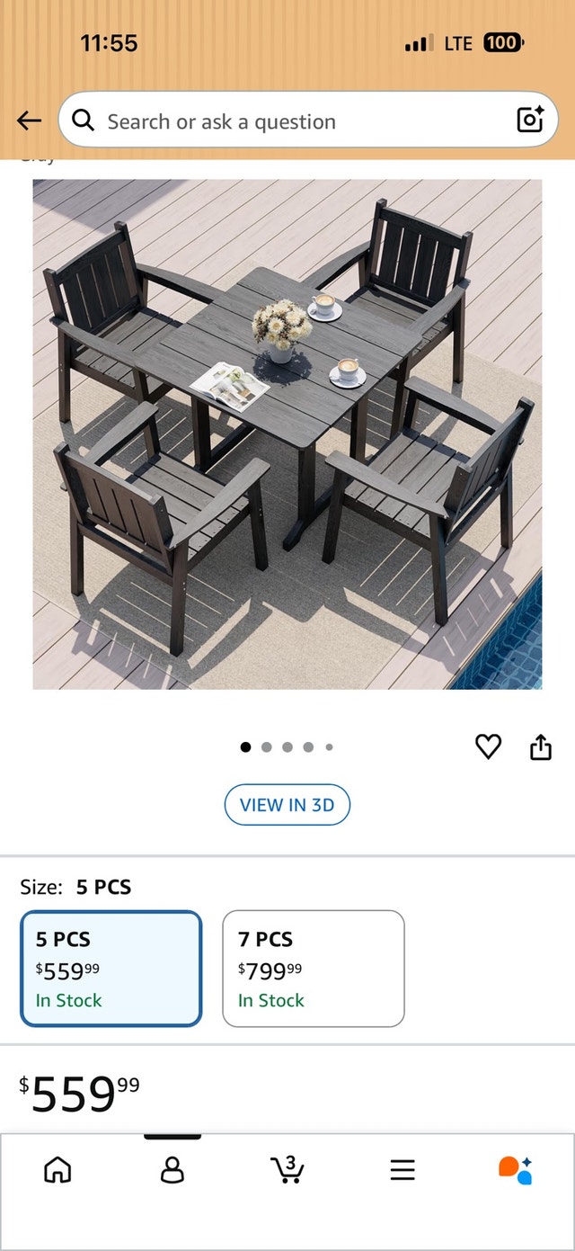 HDPE Patio Table with 4 Chairs - Grey - photo 4