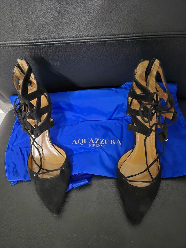 Aquazzura Belgravia black suede lace-up pumps. Size EU37 - photo 2