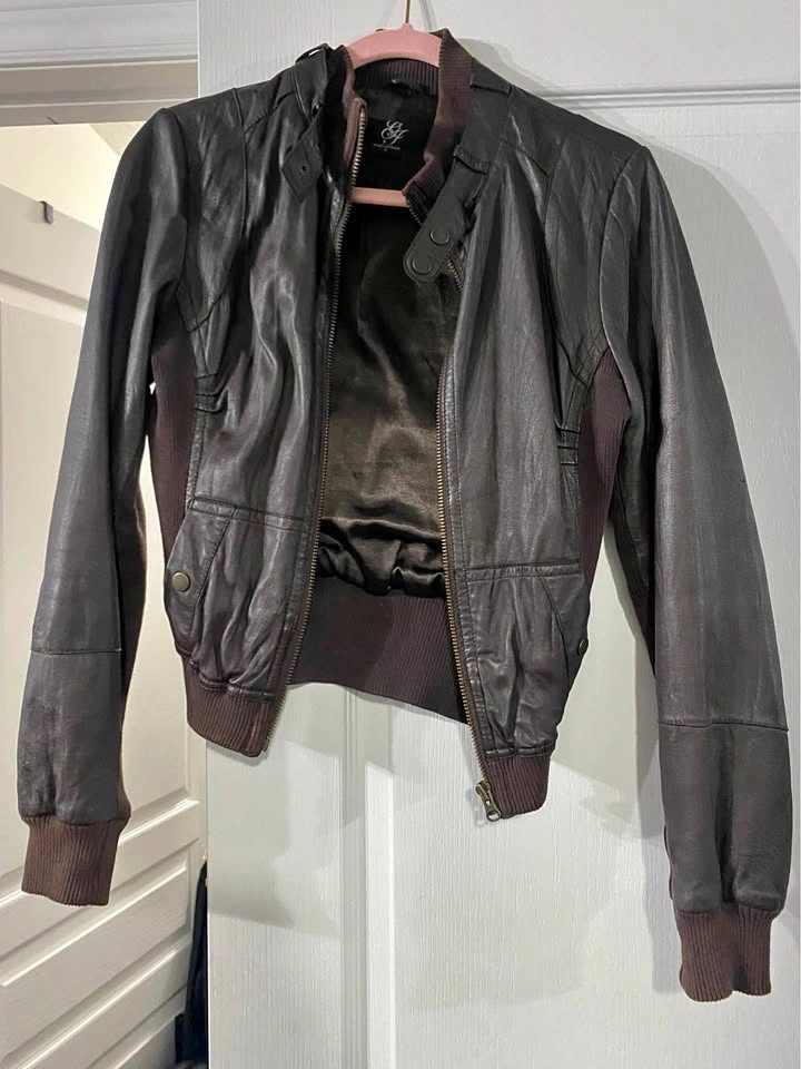 Guess Leather Bomber Jacket - Brown