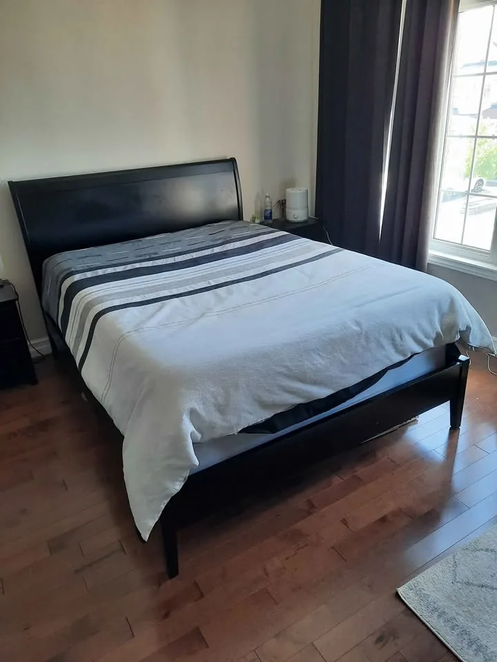 Queen Size bed. Black Solid wood - with optional box spring image indicator(2)