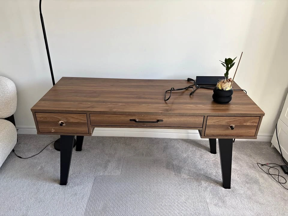 Work or Study Table with Power Bar - Natural Walnut