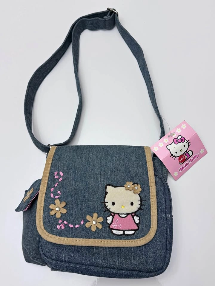 Vintage Hello Kitty Denim Bag Y2K Sanrio Crossbody Cute Rare