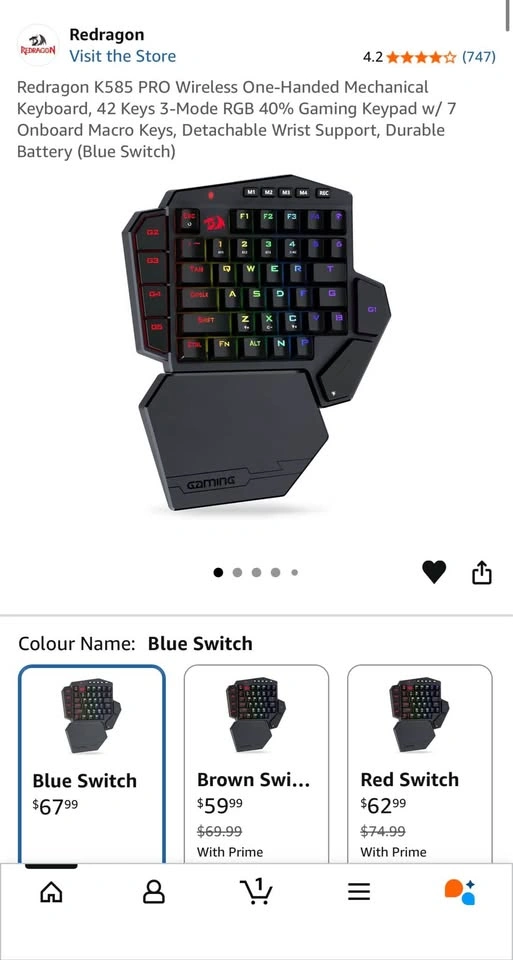 New - Wireless One-Handed Mechanical Keyboard - photo 5
