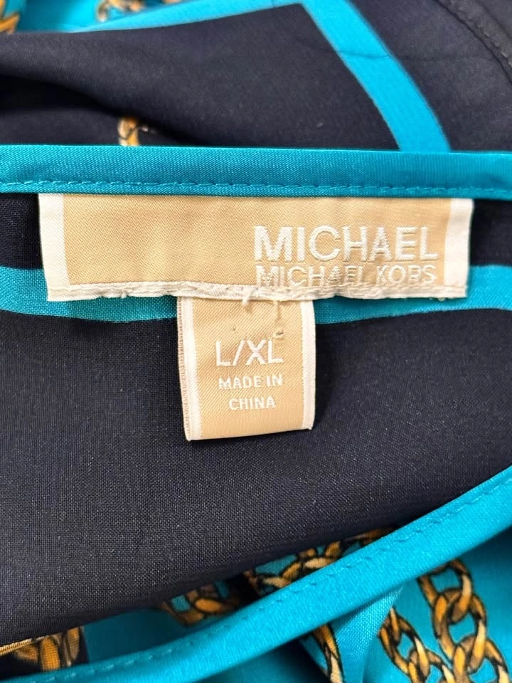 Michael Kors Chain Scarf Print Handkerchief Maxi Dress Turquoise - photo 2