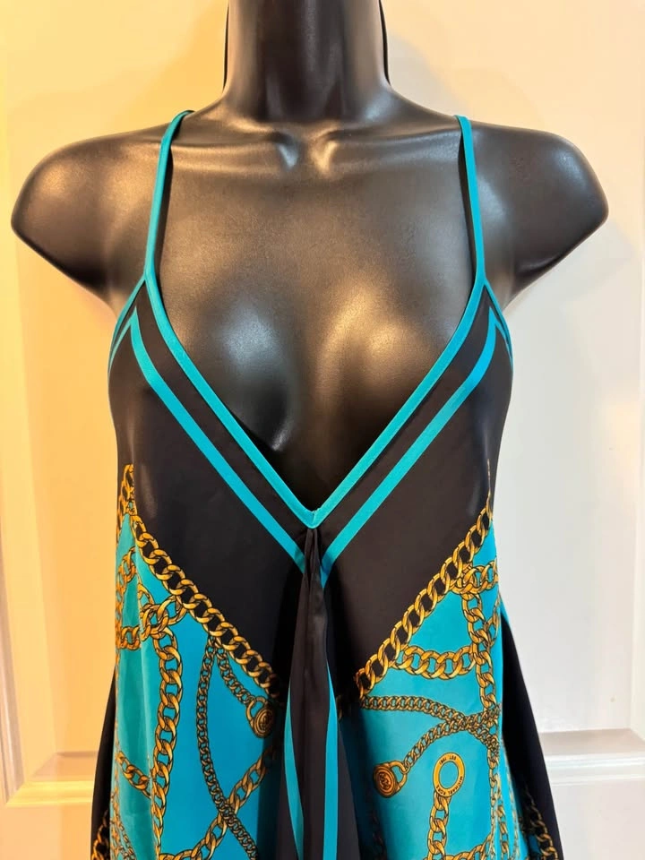 Michael Kors Chain Scarf Print Handkerchief Maxi Dress Turquoise - photo 5