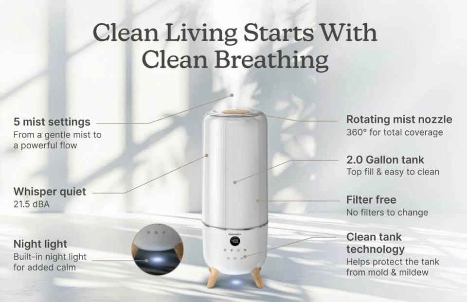 Homedics Warm/Cool Mist Ultrasonic Humidifier UV-C - photo 2