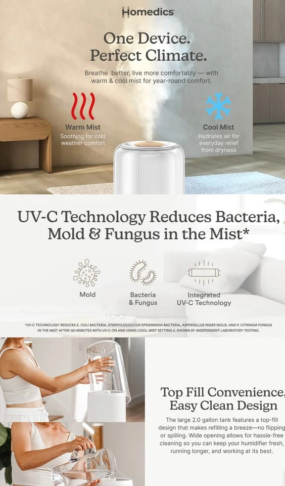 Homedics Warm/Cool Mist Ultrasonic Humidifier UV-C - photo 4