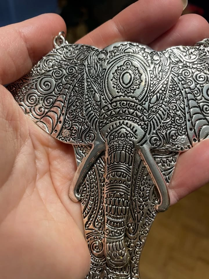 Silver elephant necklace on a black cord - photo 5