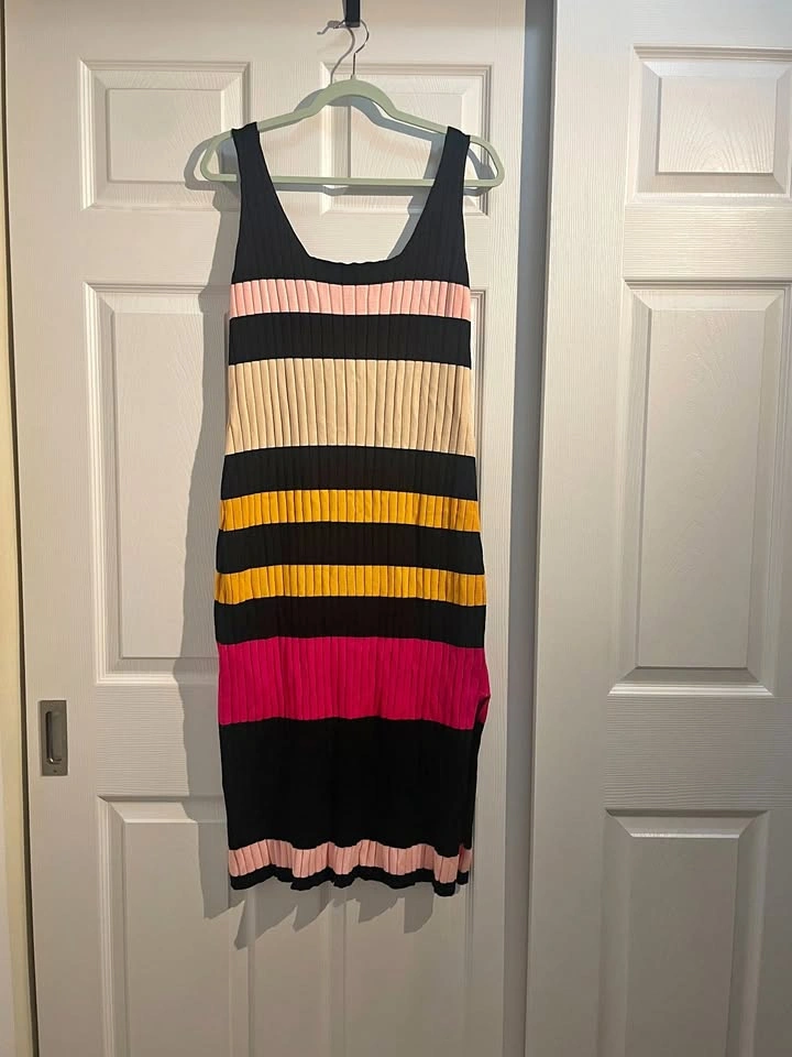 11 Honore Stripe Viscose Midi Tank Dress Plus Size 1/XL