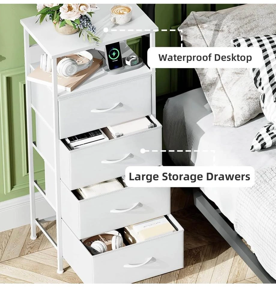 White Nightstand w/ LED Lights & Charging Ports - photo 5