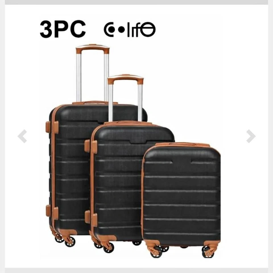 3PC COOLIFE SPINNER LUGGAGE SET - BLACK/BROWN