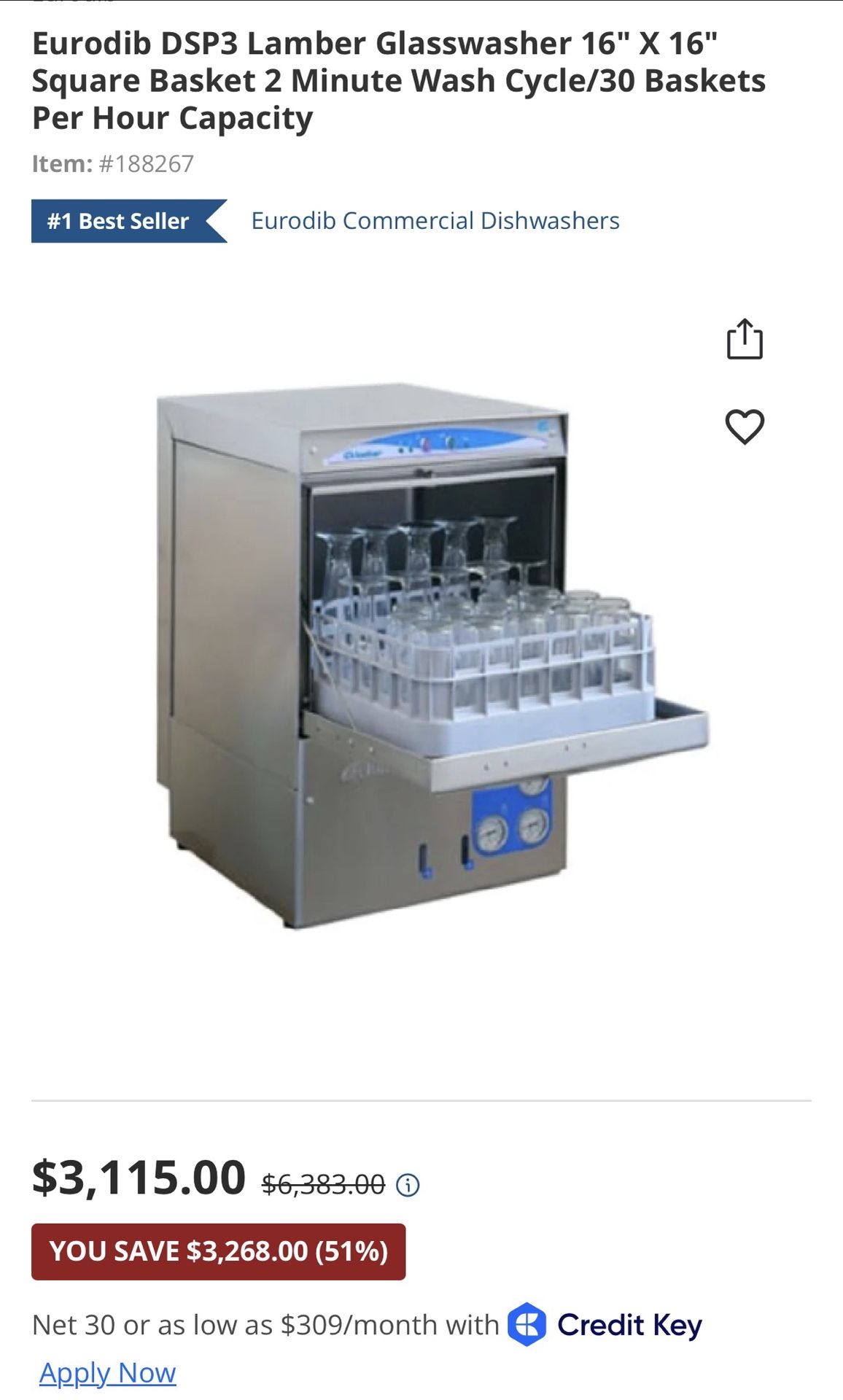 Eurodib DSP3 Lamber Glasswasher 16" Basket