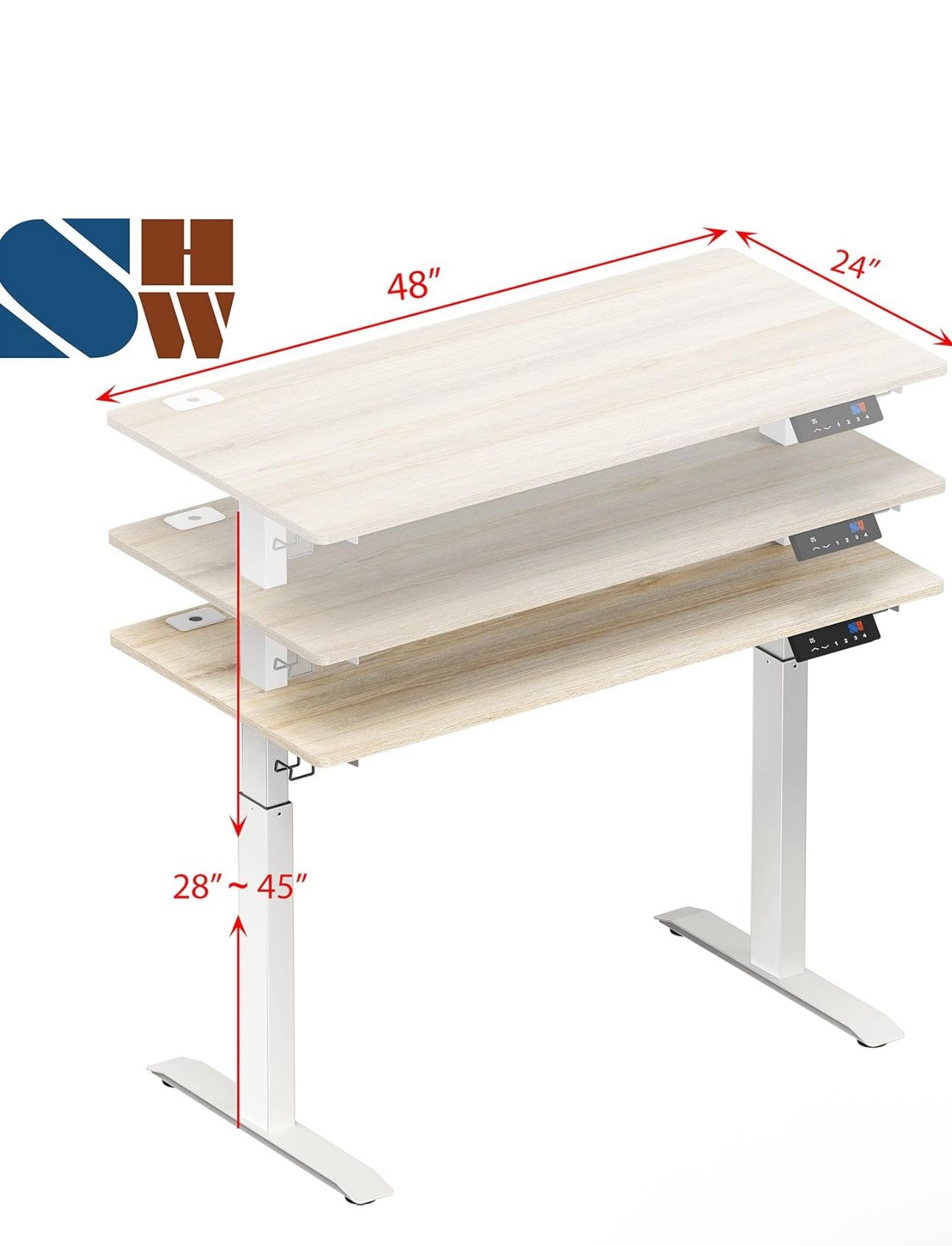 SHW 48-Inch Electric Standing Desk w/ Memory Preset & Cable Tray - photo 3