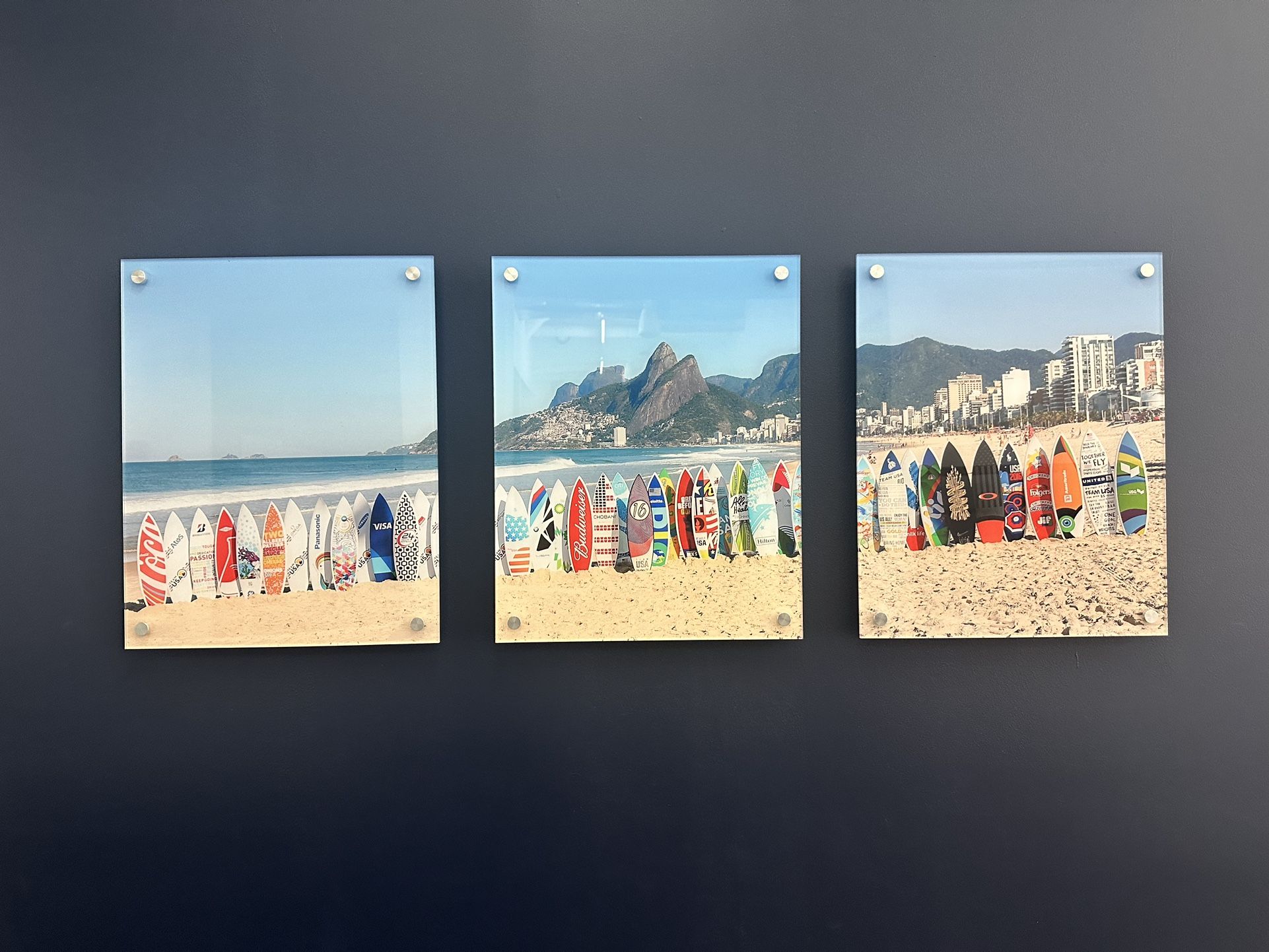 Surfboards On Beach Acrylic Print - Set of 3