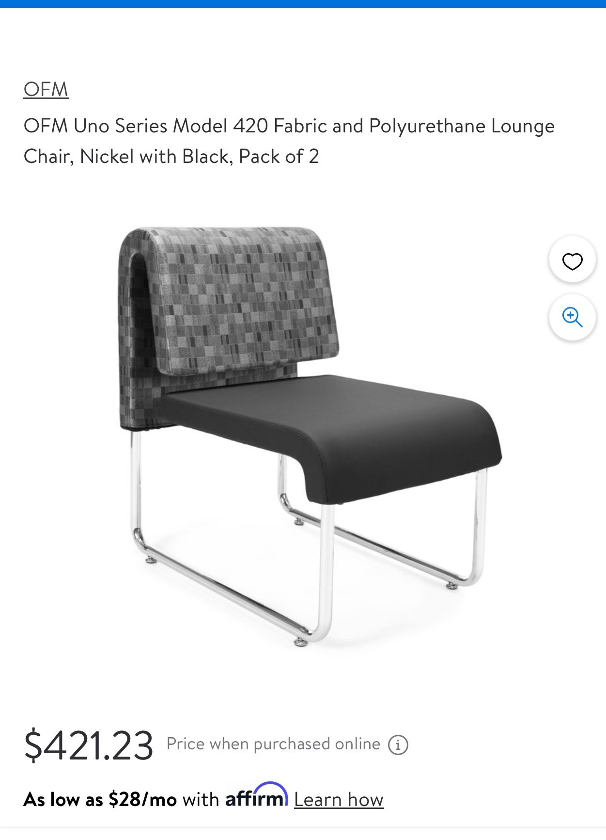 OFM Uno Series Lounge Chair, Nickel/Black - photo 5