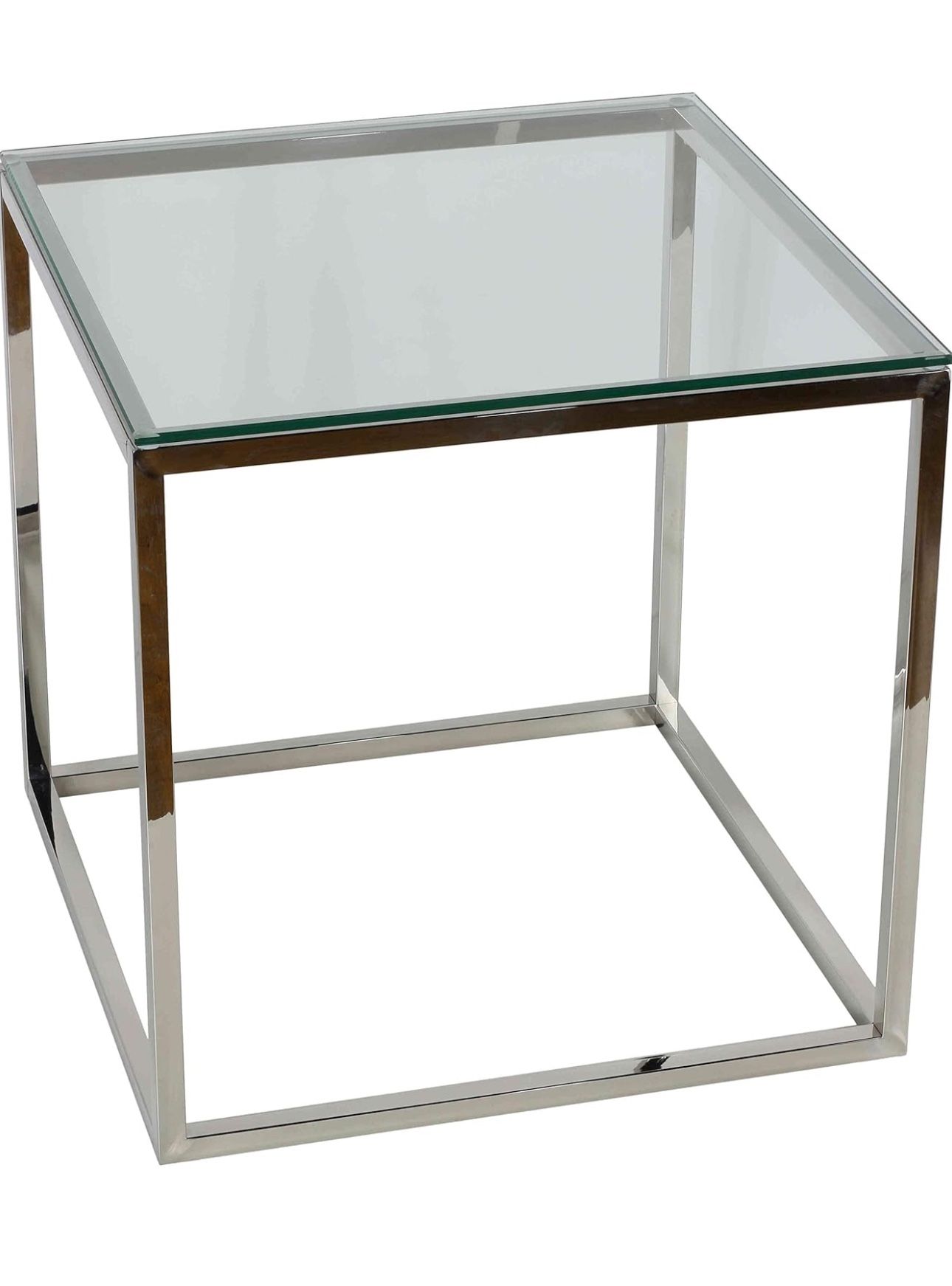 Cortesi Home Kent End Table, 18'' Square, Silver Stainless Steel