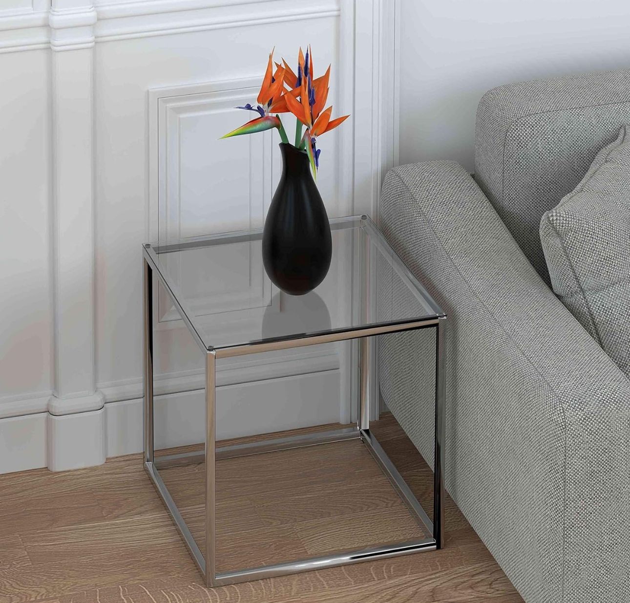 Cortesi Home Kent End Table, 18'' Square, Silver Stainless Steel - photo 2