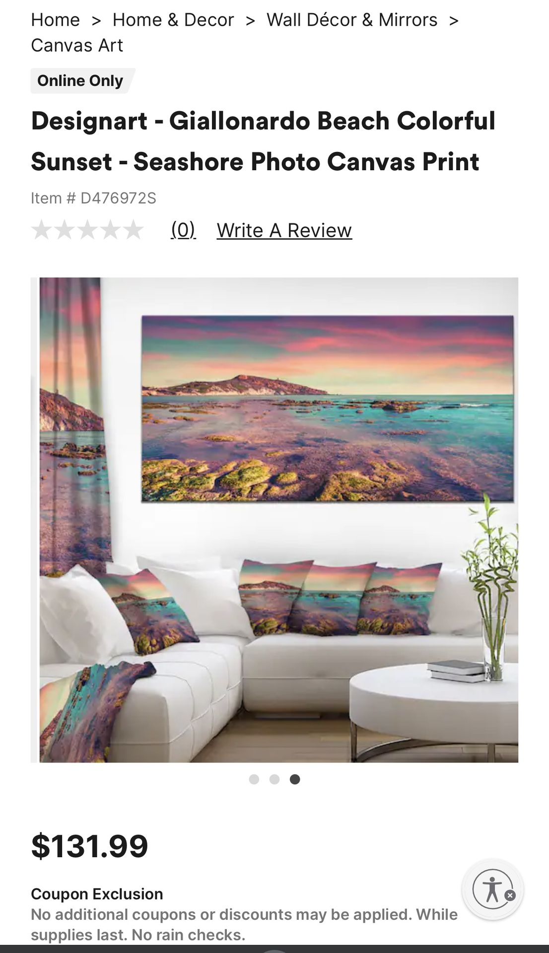 Giallonardo Beach Colorful Sunset Seashore Photo Canvas Print - photo 2
