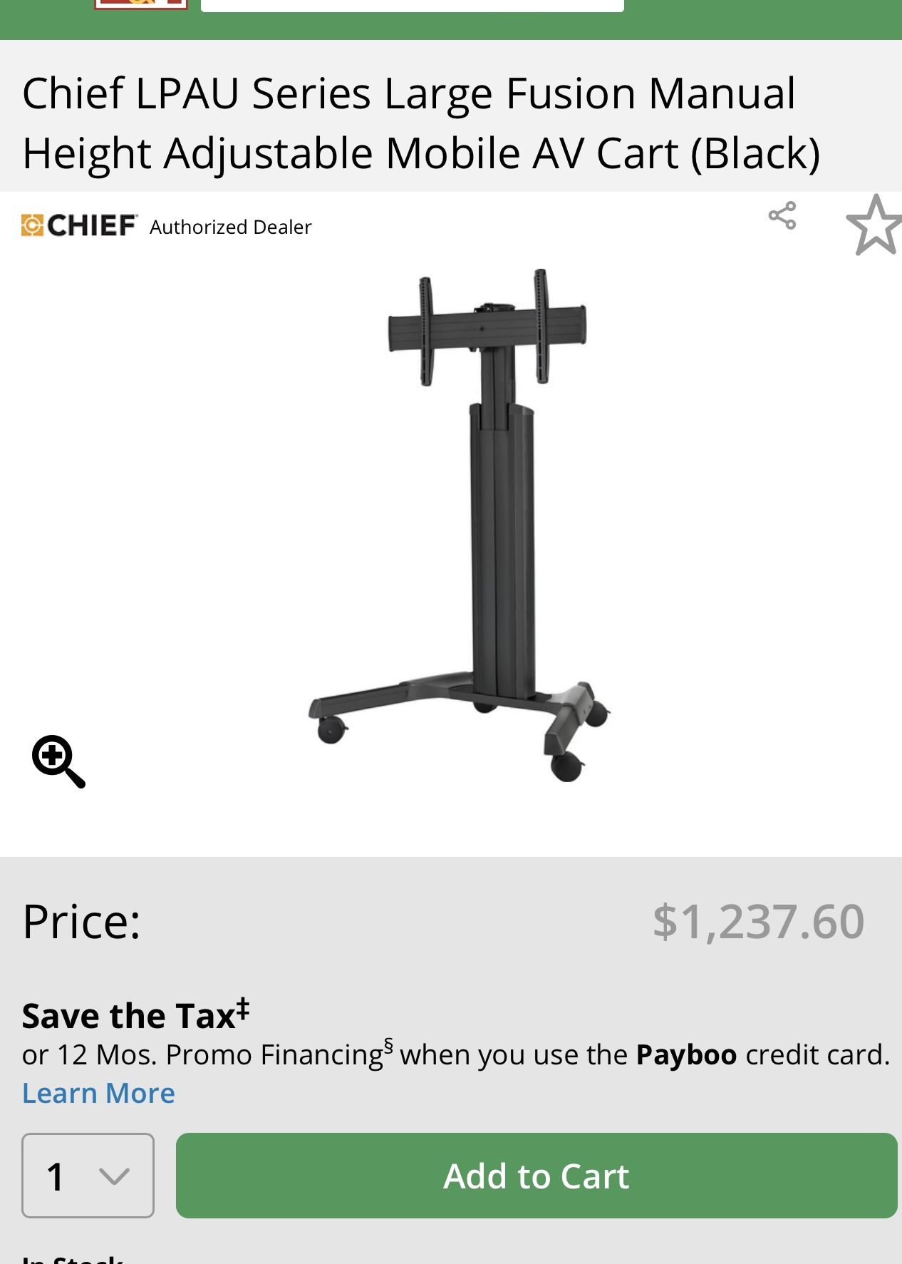 Chief LPAU Series Large Fusion Manual Height Adjustable AV Cart