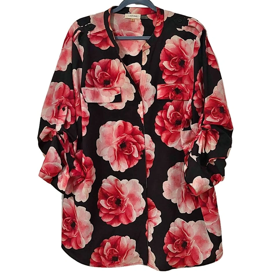 Gorgeous Floral Calvin Klein Blouse Top, Size 2X