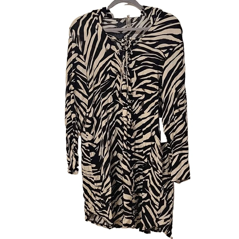 NWT Zebra Print Beach/Pool Cover-up Hoodie Dress by Raisins Curv