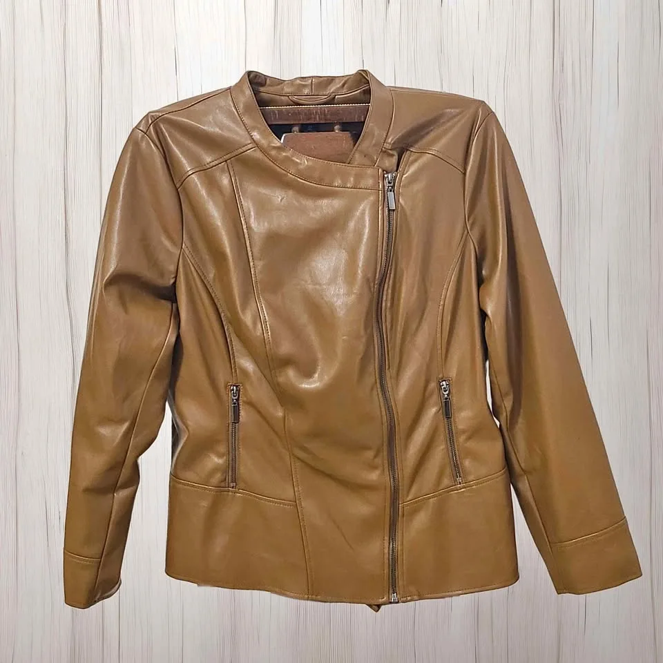Stylish Alfani Brown Faux Leather Women's Jacket - Size 2X