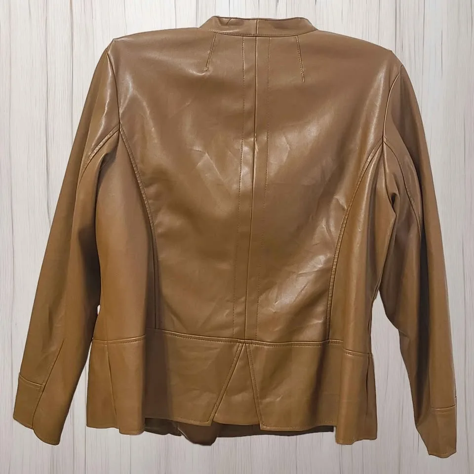 Stylish Alfani Brown Faux Leather Women's Jacket - Size 2X - photo 2