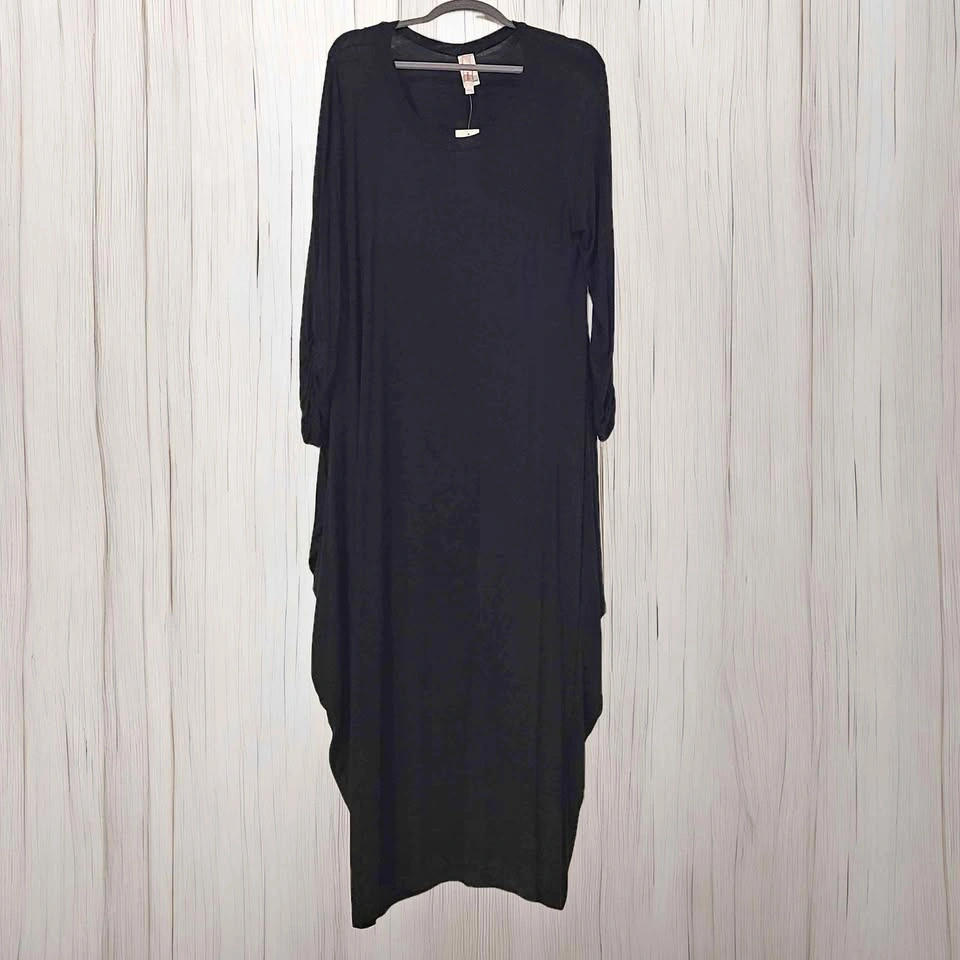 J Mode USA Black Ruched-Cuff Maxi Dress - Size 1X