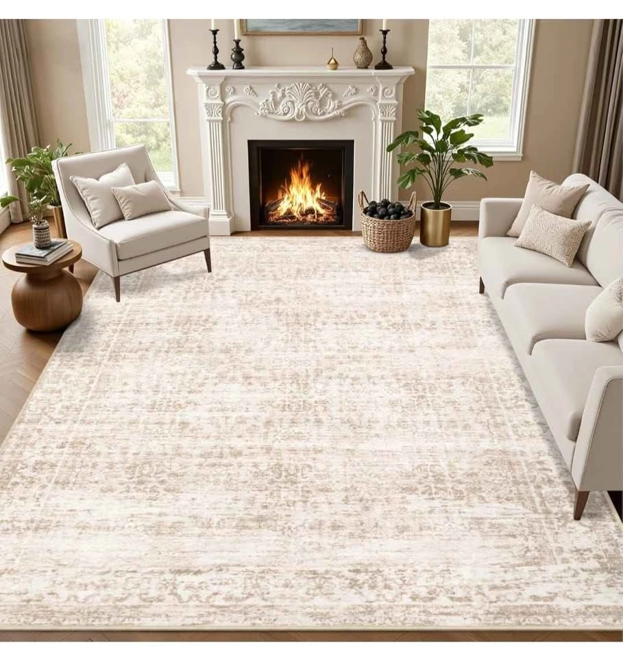 BRAND NEW 9x12 Washable Area Rug - Vintage Boho / Beige & Brown - photo 3