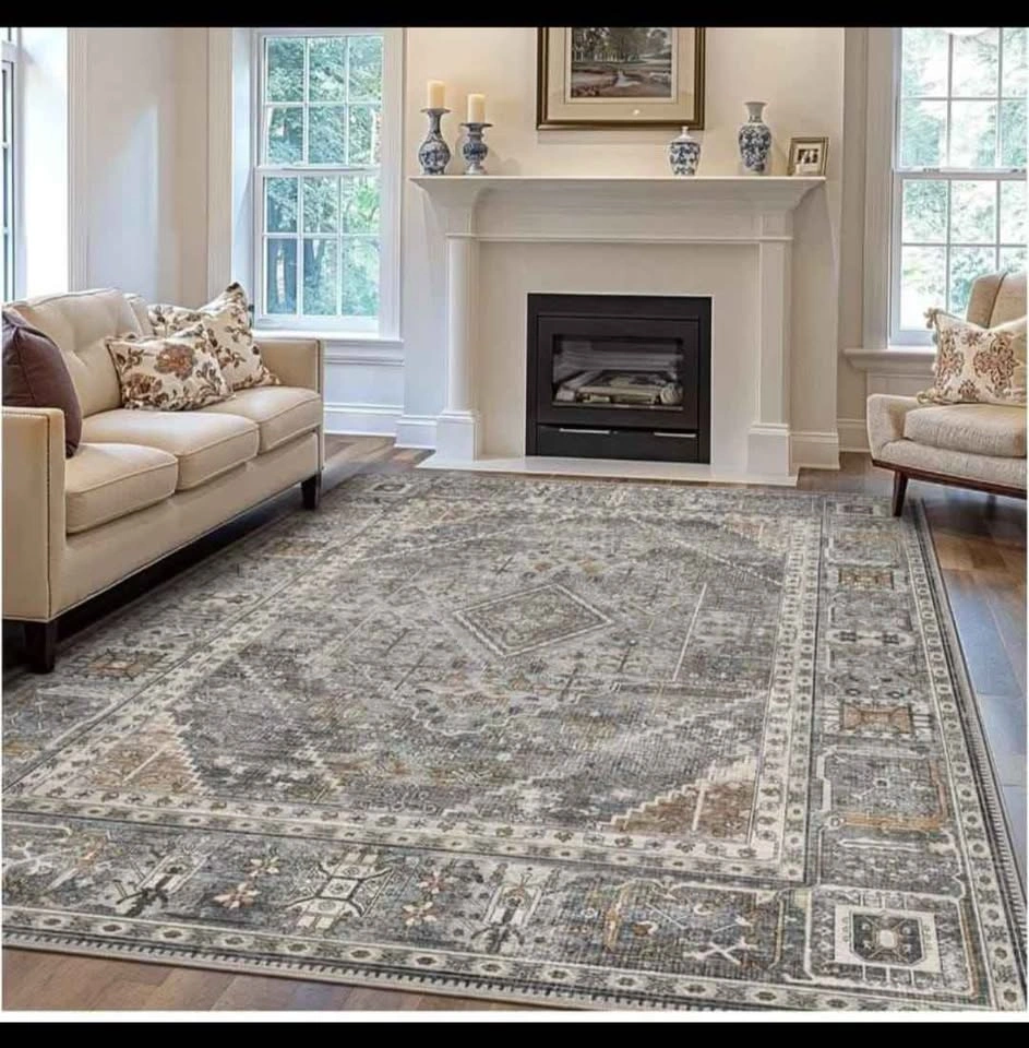 BRAND NEW 8x10 Area Rug - Machine Washable - Light Gray - photo 3