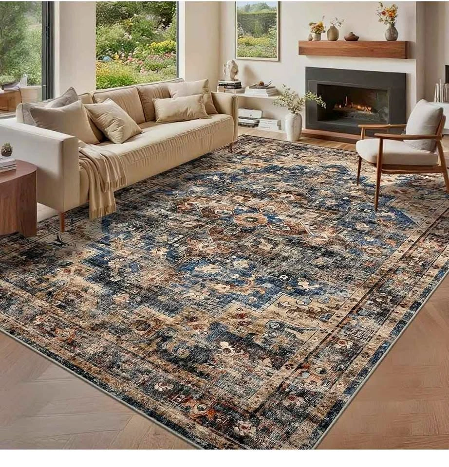 NEW 8x10 Vintage Washable Area Rug (Blue/Brown)