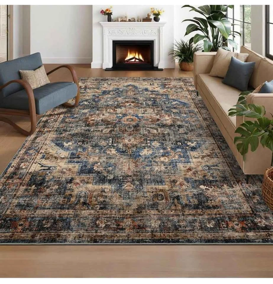 NEW 8x10 Vintage Washable Area Rug (Blue/Brown) - photo 2