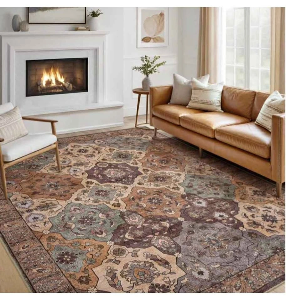 9x12 Moroccan Trellis Area Rug - Blue/Brown Washable Carpet