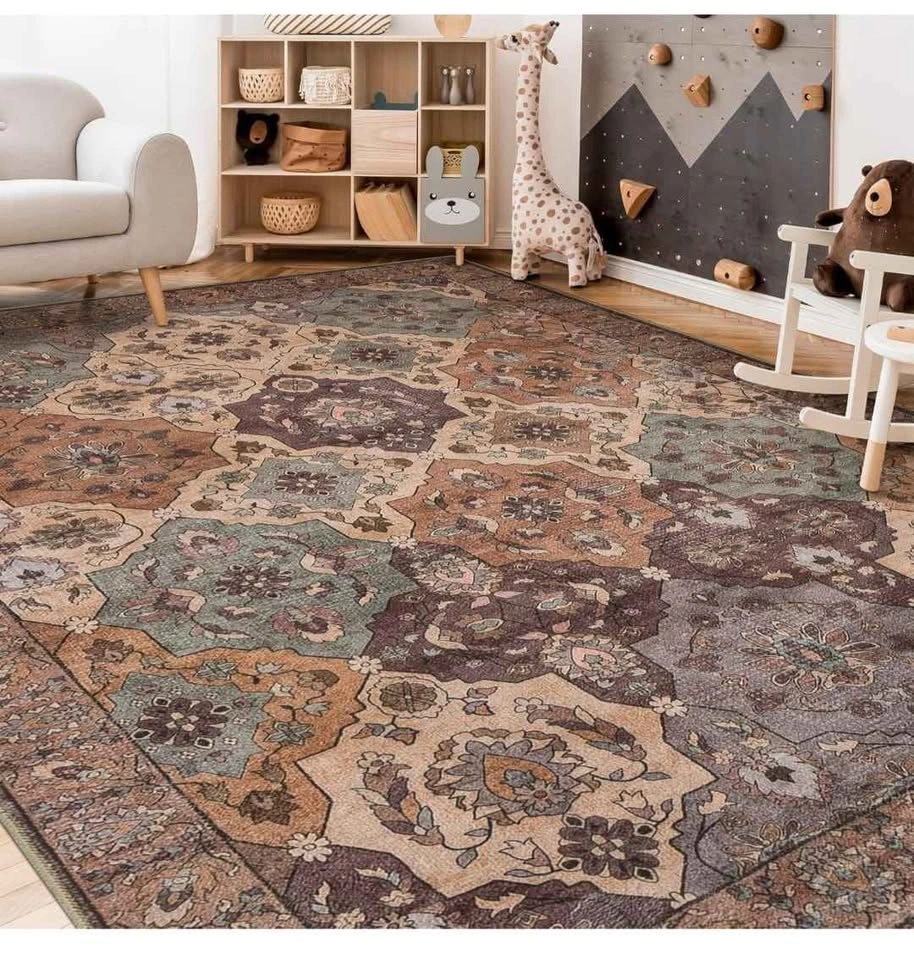 9x12 Moroccan Trellis Area Rug - Blue/Brown Washable Carpet - photo 5