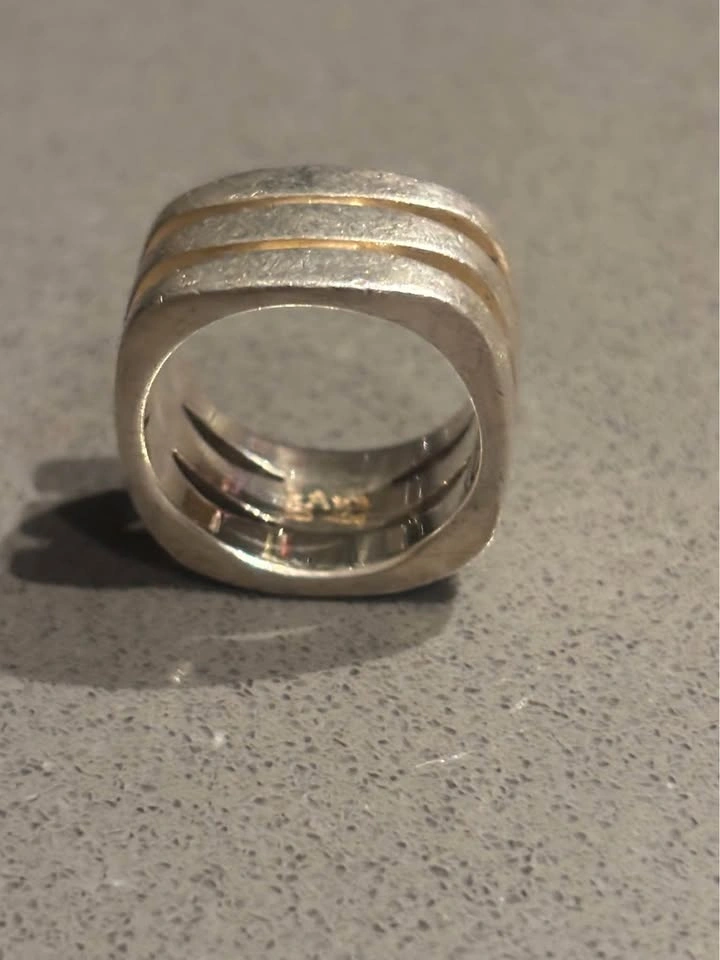 RAGE 925 Sterling Silver Wide Band Ring Gold Stripes Inlay 16g S - photo 3