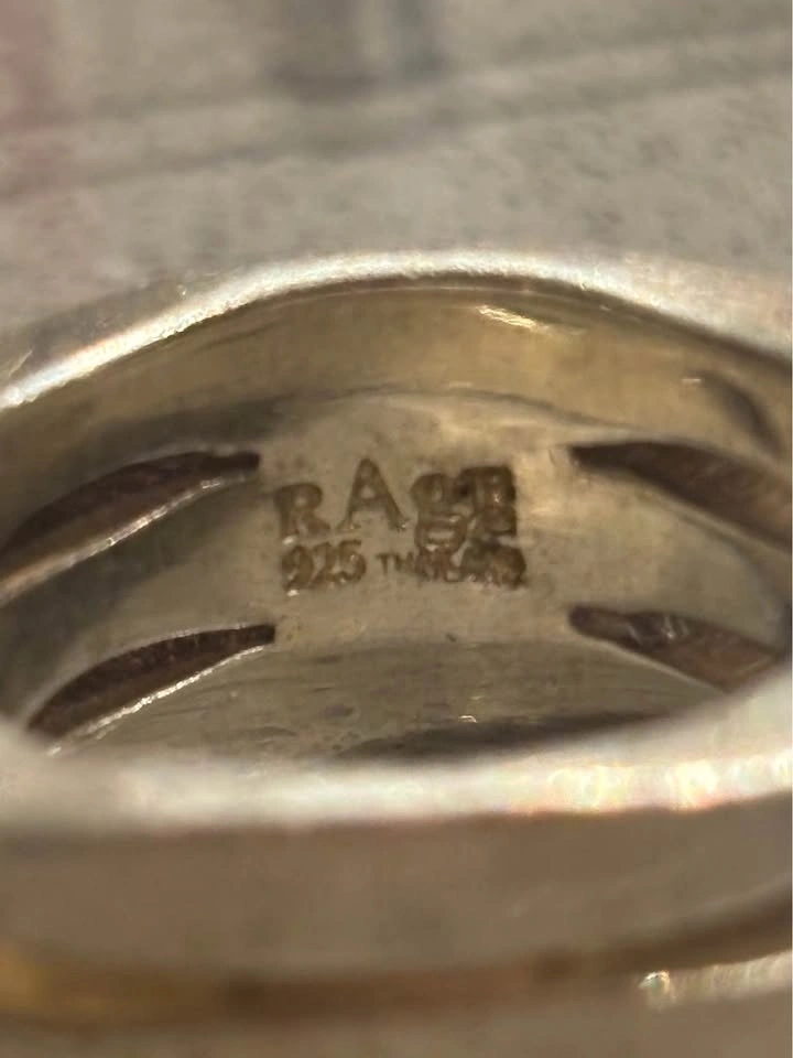 RAGE 925 Sterling Silver Wide Band Ring Gold Stripes Inlay 16g S - photo 4