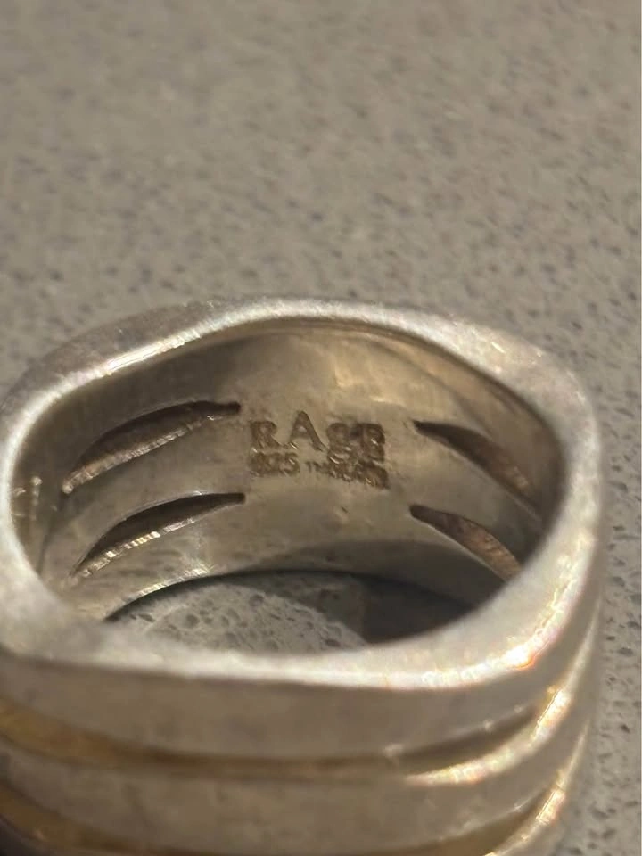 RAGE 925 Sterling Silver Wide Band Ring Gold Stripes Inlay 16g S - photo 5