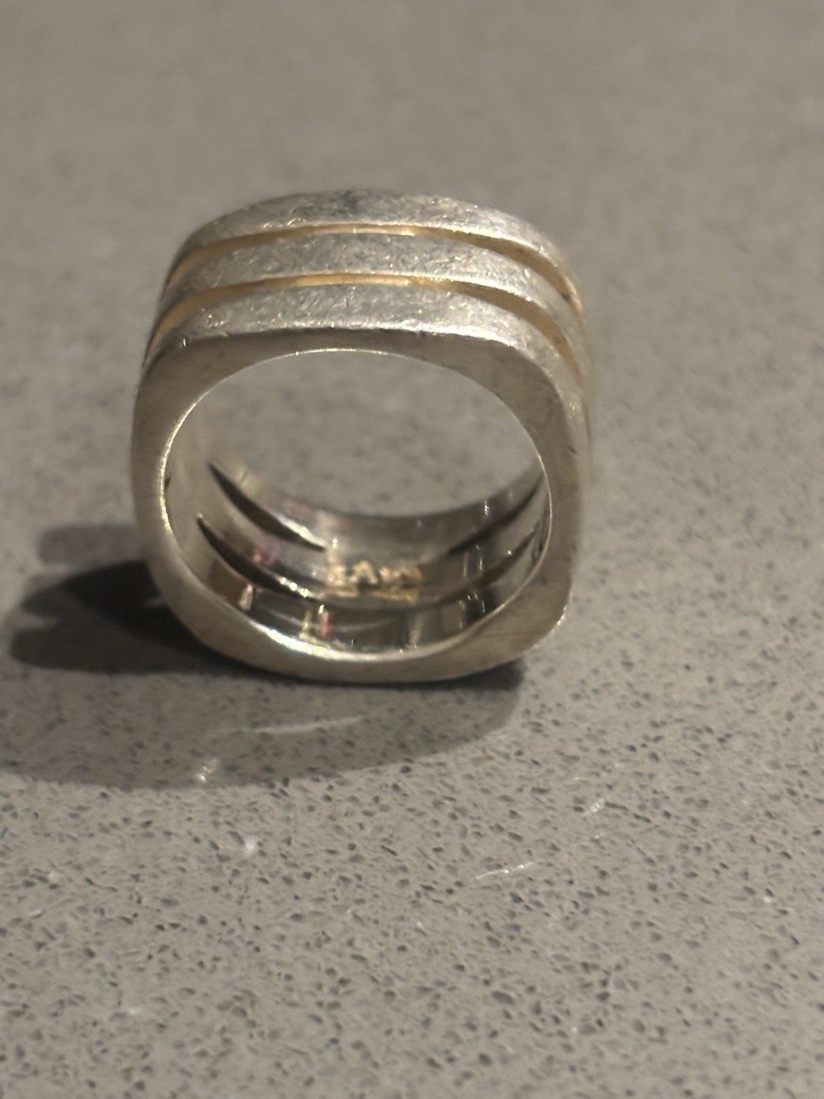 RAGE 925 Sterling Silver Wide Band Ring Gold Stripes Inlay Size - photo 2