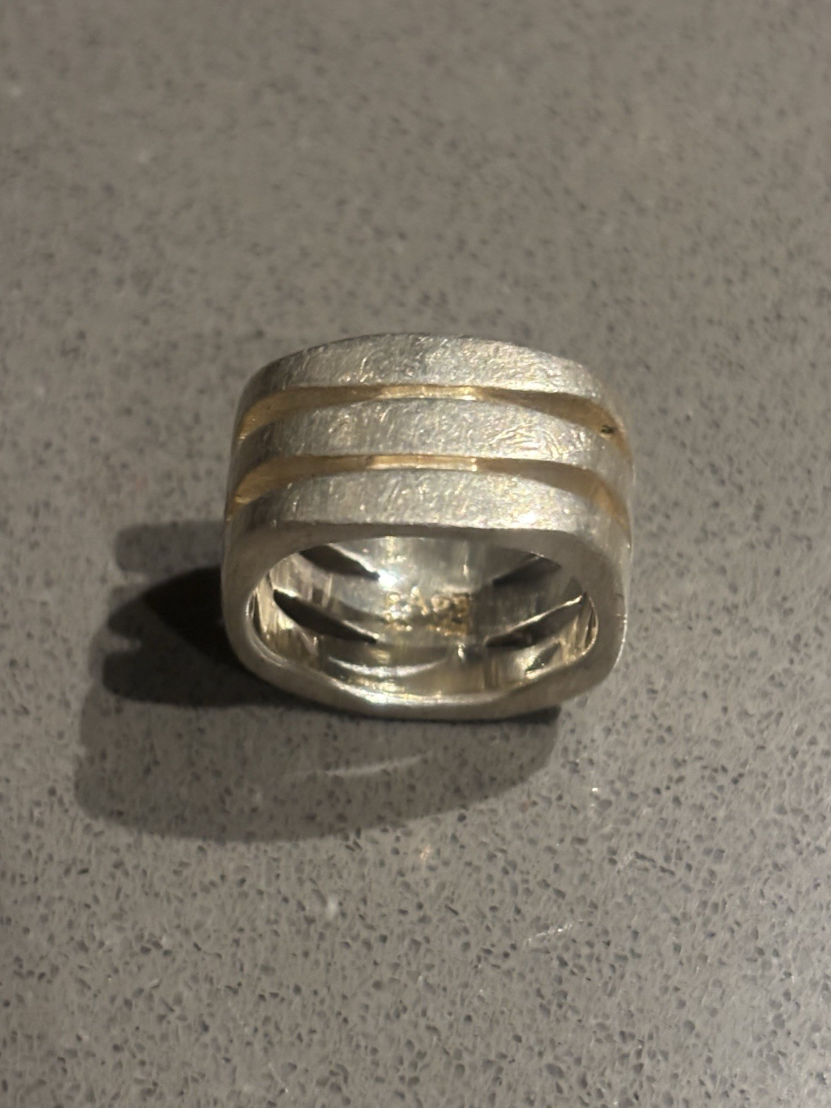 RAGE 925 Sterling Silver Wide Band Ring Gold Stripes Inlay Size - photo 3
