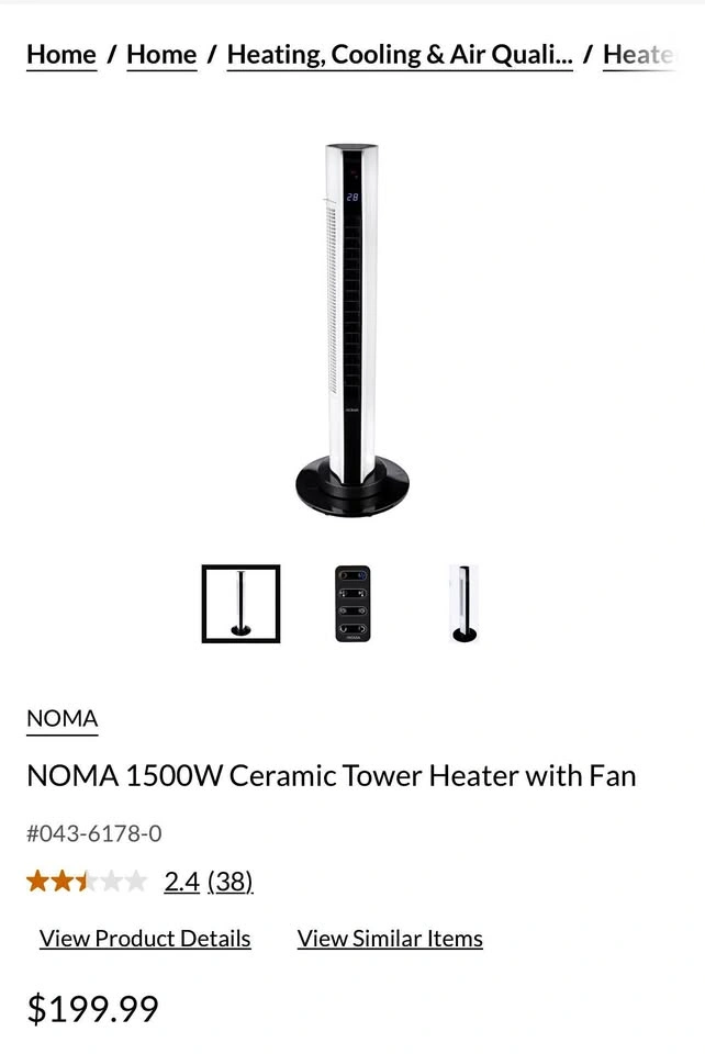 NOMA 1500W Ceramic Tower Heater with Fan