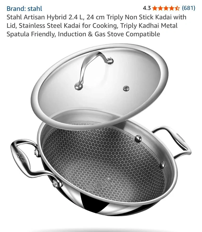Stahl Artisan Hybrid 24 cm Triply Kadai w/ Lid