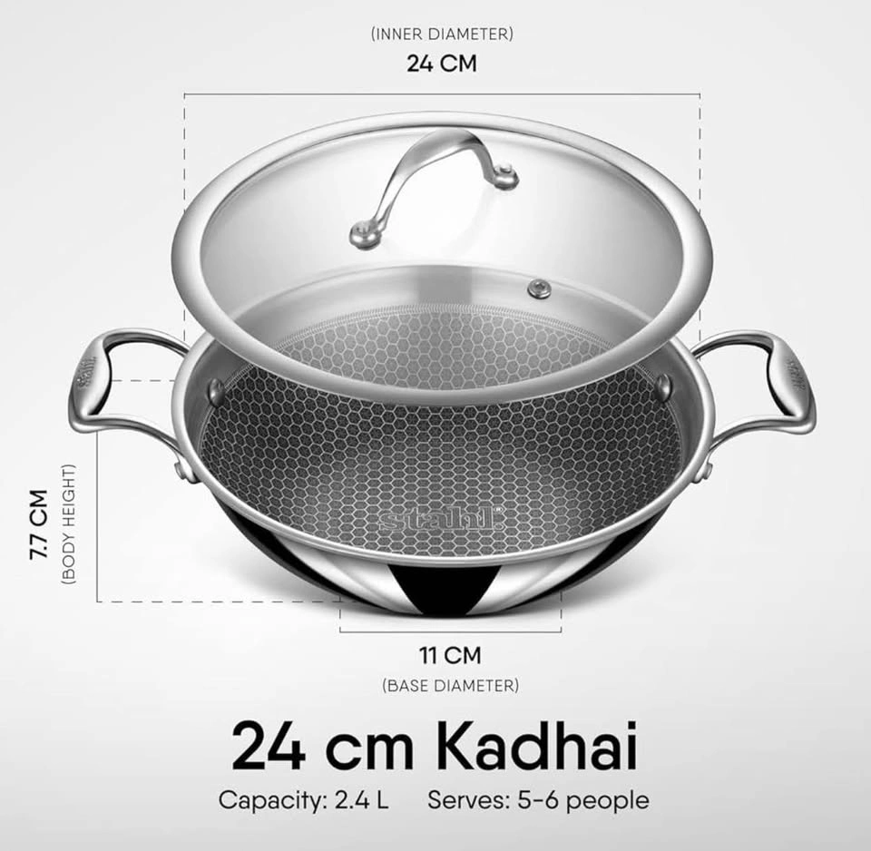 Stahl Artisan Hybrid 24 cm Triply Kadai w/ Lid - photo 2