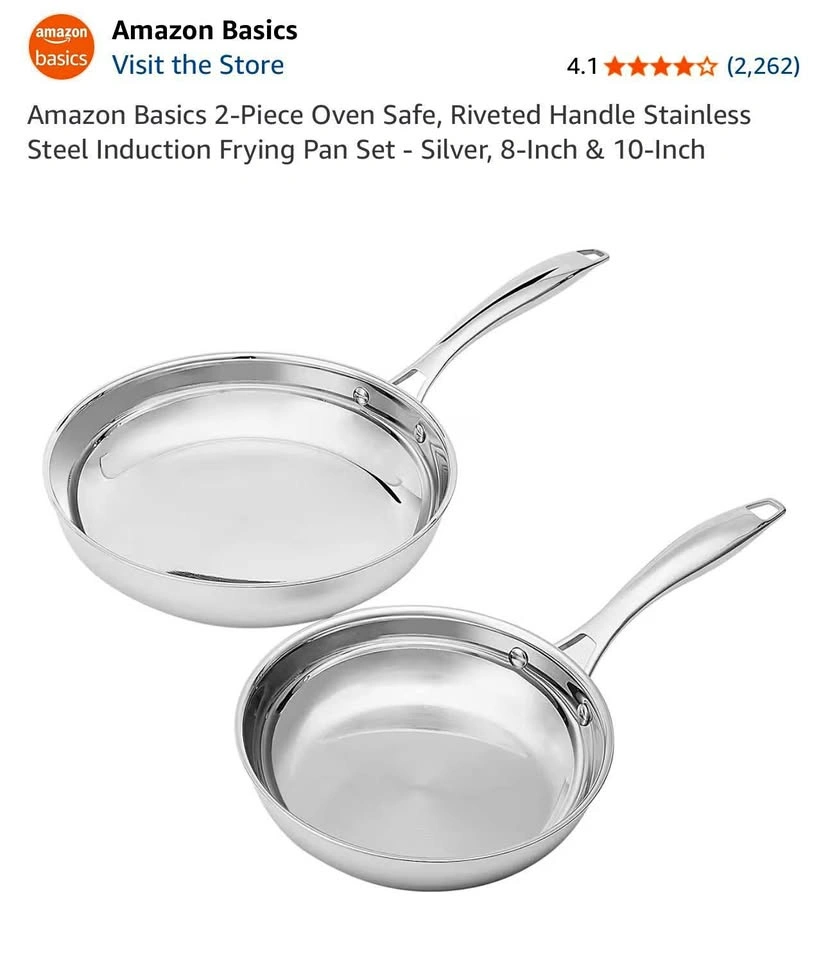 AmazonBasics 2-Piece Oven Safe Frying Pan Set - 8 & 10 inch