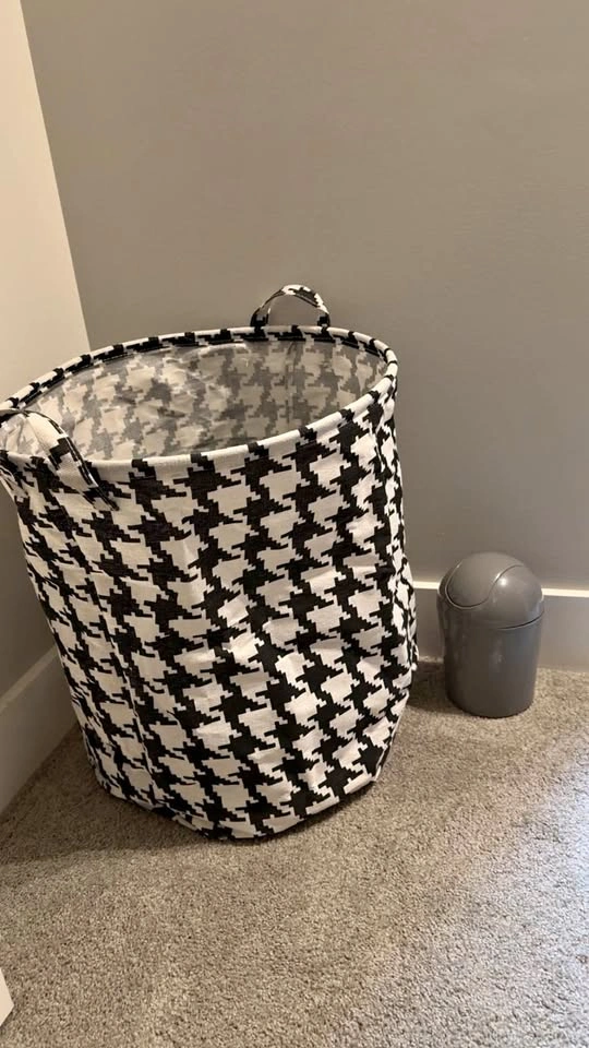 Laundry Basket (Black & White) + Mini Trash Bin (Grey)
