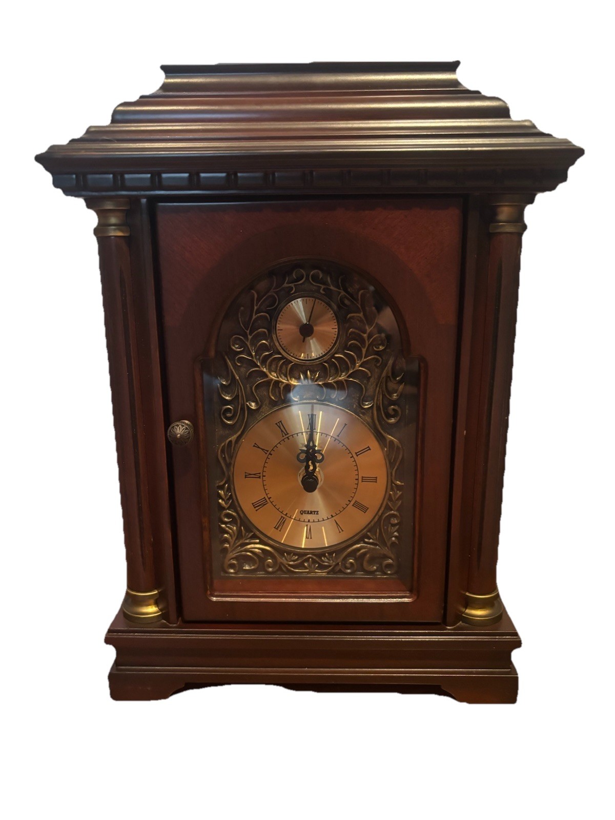 Bombay Cherry Wood Mantel Clock w/ Secret Storage