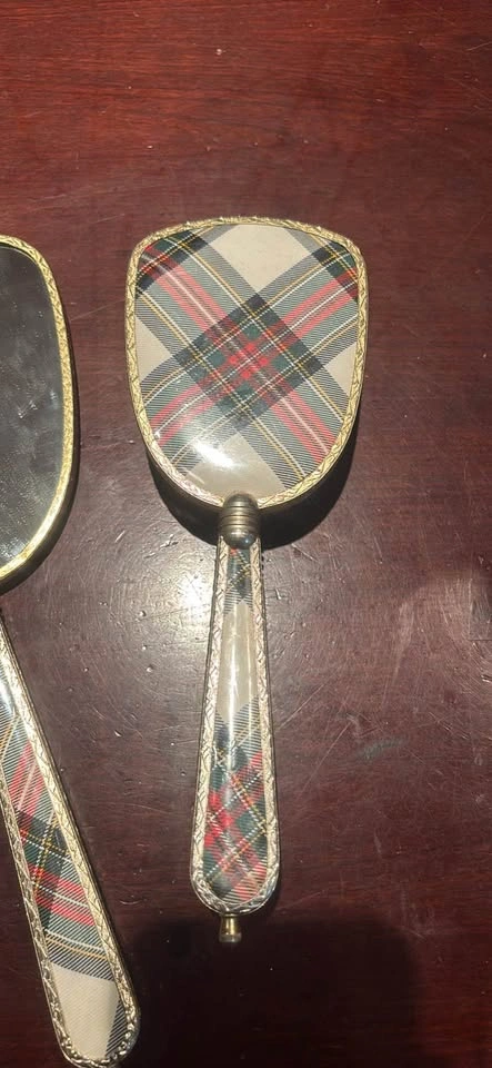 Vintage Plaid Vanity Set Mirror Brush - photo 2