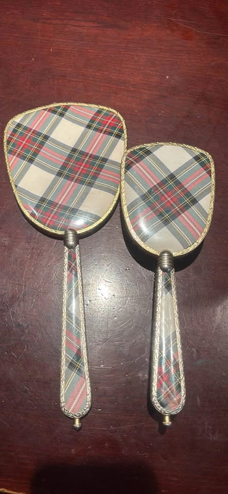 Vintage Plaid Vanity Set Mirror Brush - photo 3